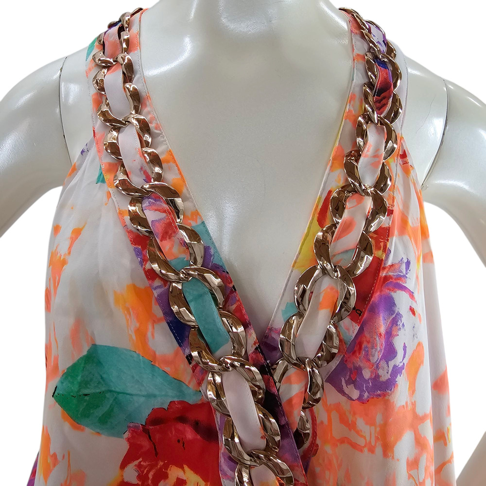 Bebe Blouse Womens Size Small Multicolor Floral Sleeveless Wrap Top Embellished - Picture 5 of 16